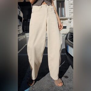 Zara wide leg barrel crop pants jeans beige khaki trousers boyfriend 6
